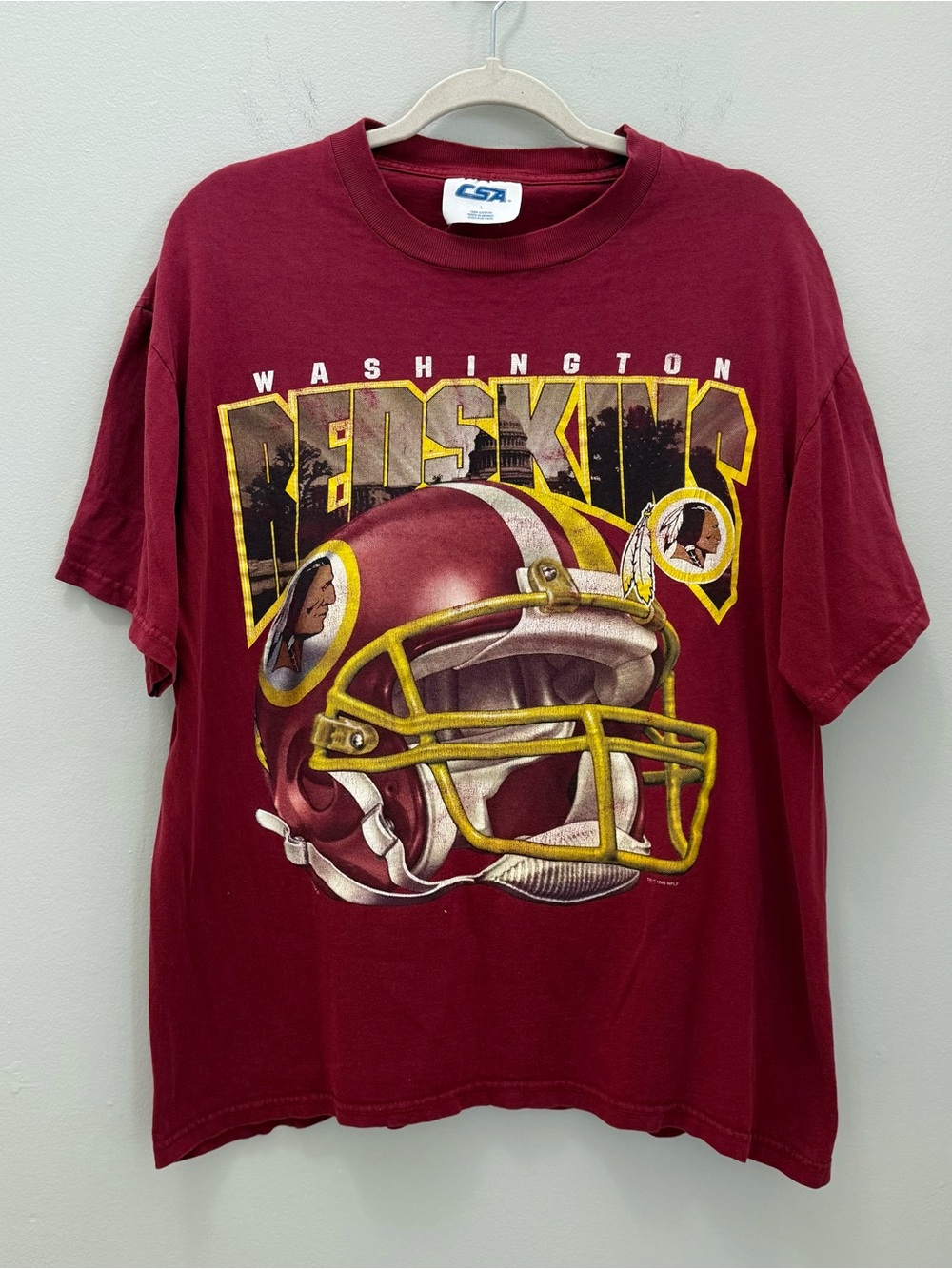 Vintage 90’s Washington Redskins Graphic Tee - Burgundy Large Print Mens Size L